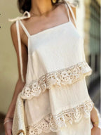 YSONA Lace Trim Spaghetti Strap Dress — back view | Women's Dress | Shop YSONA