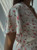 YSONA Floral Print V-Neck Flutter Sleeves Midi Dress — model wearing | Women's Dress | Shop YSONA