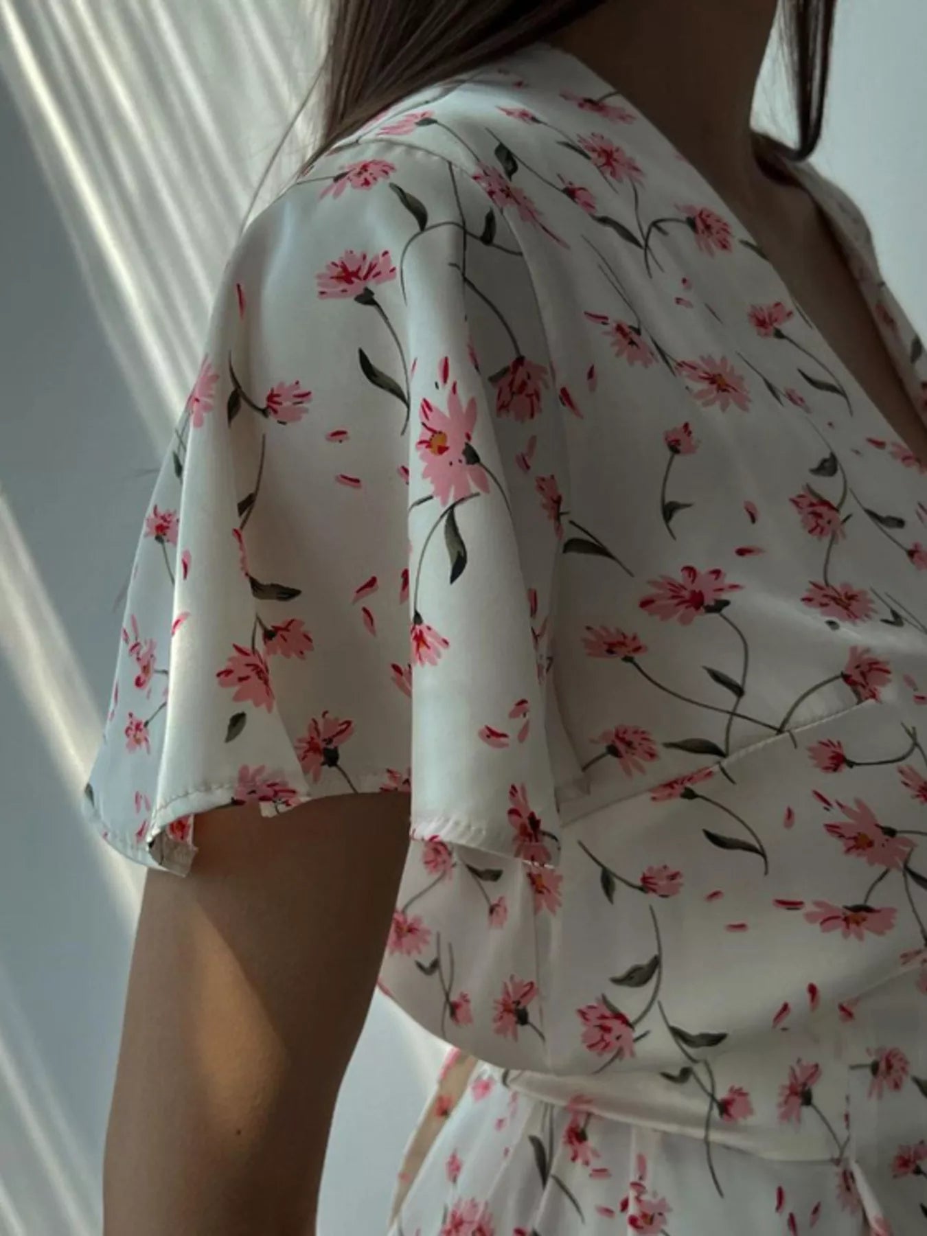 YSONA Floral Print V-Neck Flutter Sleeves Midi Dress — model wearing | Women's Dress | Shop YSONA