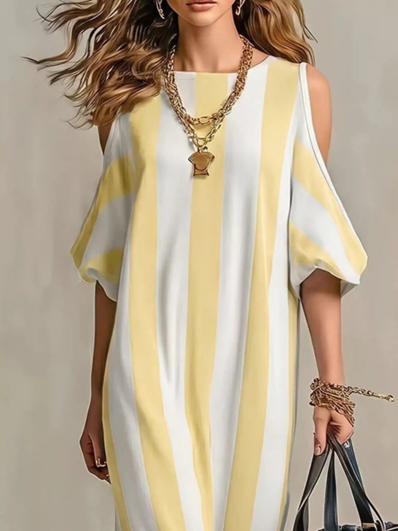 YSONA Striped Cold Shoulder Maxi Dress — alternate view | Women's Dress | Shop YSONA