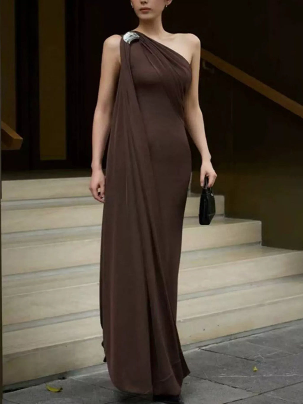 YSONA One-Shoulder Draped Maxi Dress — back view | Women's Dress | Shop YSONA