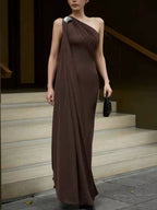 YSONA One-Shoulder Draped Maxi Dress — back view | Women's Dress | Shop YSONA