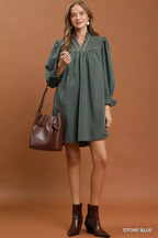 YSONA Umgee Textured Puff Sleeve Mini Dress — model wearing | Women's Dress | Shop YSONA