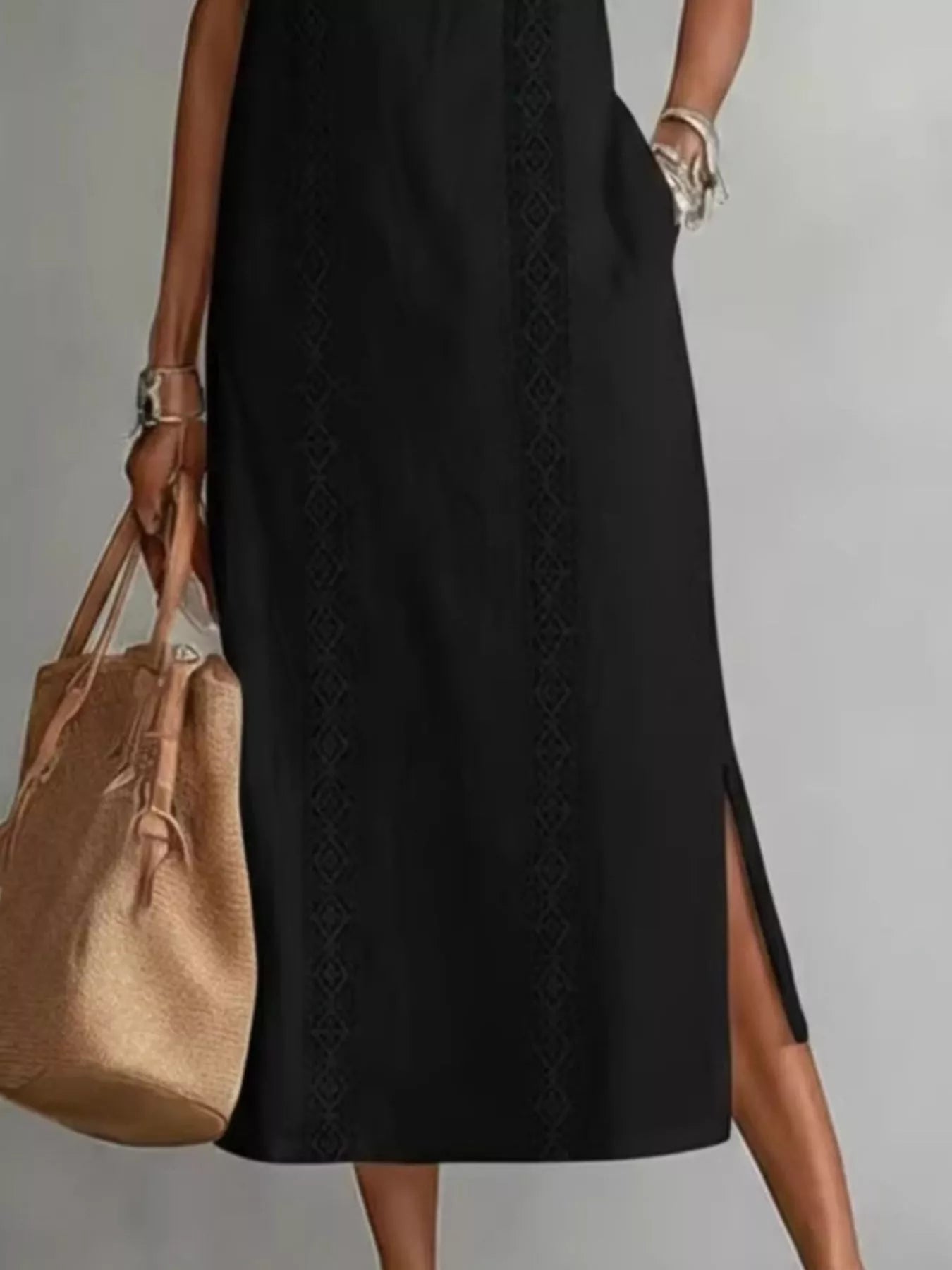 YSONA Full Size Sleeveless Lace Trim Midi Dress Plus Size — detail view | Women's Dress