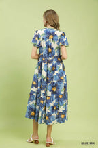YSONA Umgee Tropical Floral V-Neck Flutter Sleeve Tiered Midi Dress — side view | Women's Dress