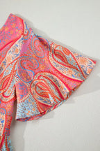 YSONA Paisley Print V-Neck Short Sleeve Boho Dress — fabric detail | Women's Dress | Shop YSONA
