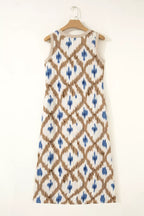 YSONA Abstract Print V Neck Sleeveless Midi Dress — close-up view | Women's Dress | Shop YSONA