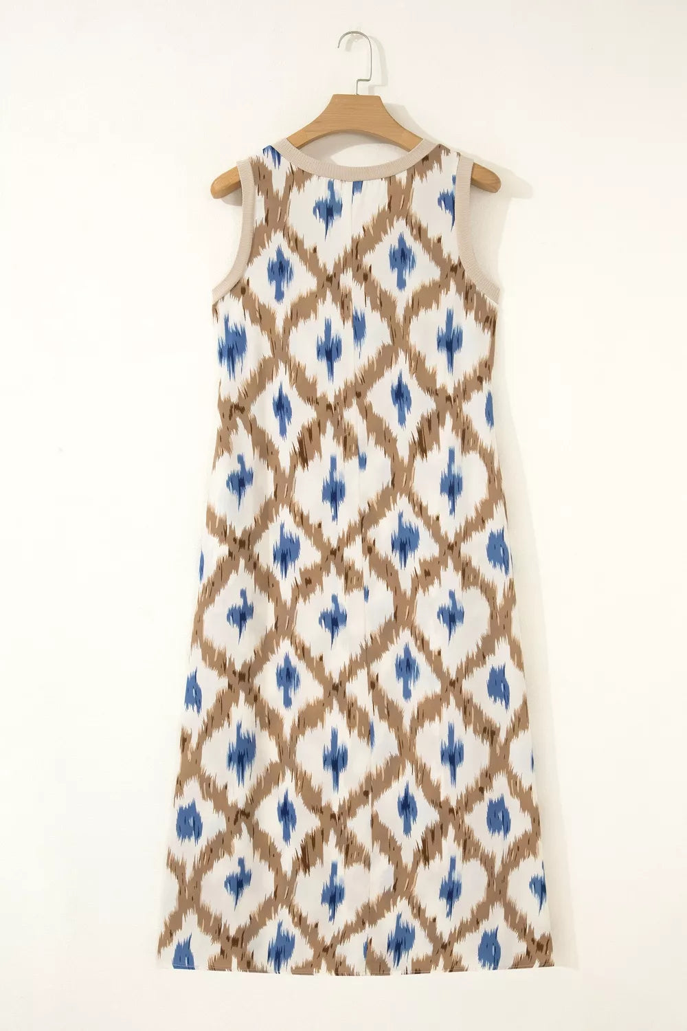 YSONA Abstract Print V Neck Sleeveless Midi Dress — close-up view | Women's Dress | Shop YSONA