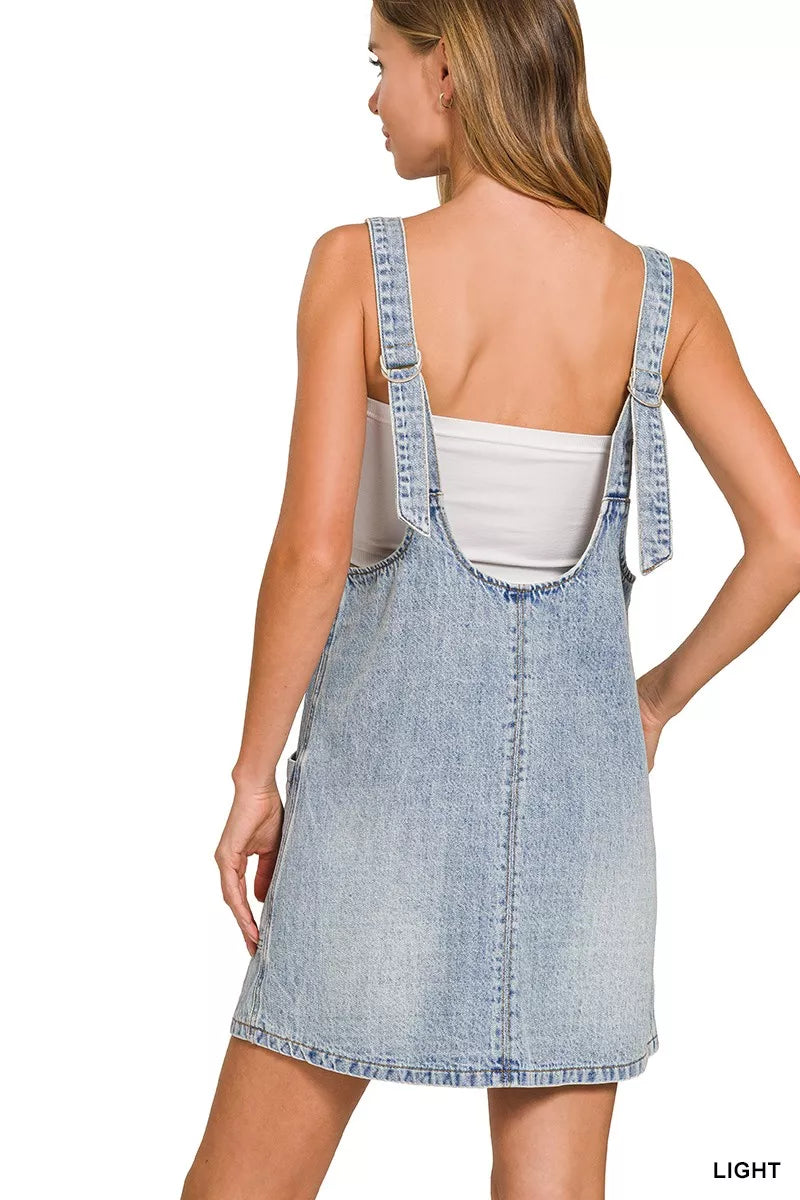 YSONA Zenana Denim Overall Dress with Front Pockets — model wearing | Women's Dress | Shop YSONA