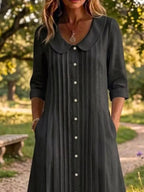 YSONA Full Size Peter Pan Collar Button Down Dress Plus Size — alternate view | Women's Dress