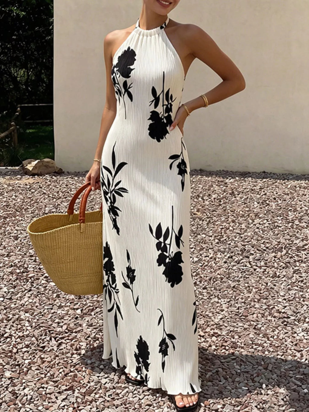 YSONA Floral Print Halter Neck Maxi Dress — front view | Women's Dress | Shop YSONA