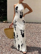 YSONA Floral Print Halter Neck Maxi Dress — front view | Women's Dress | Shop YSONA