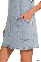 YSONA Zenana Denim Overall Dress with Front Pockets — fabric detail | Women's Dress | Shop YSONA