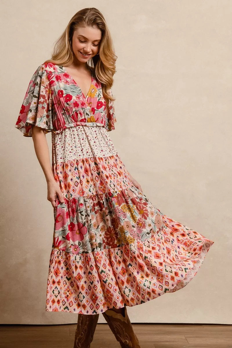 YSONA BiBi Floral Print Mix and Match Midi Dress — close-up view | Women's Dress | Shop YSONA