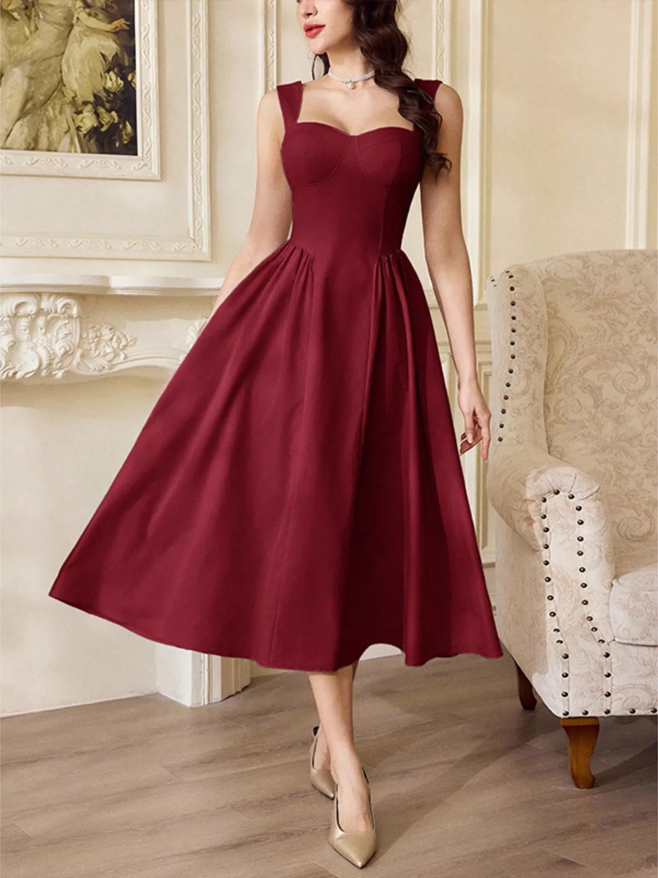 YSONA Sweetheart Neckline A-Line Midi Dress — side view | Women's Dress | Shop YSONA