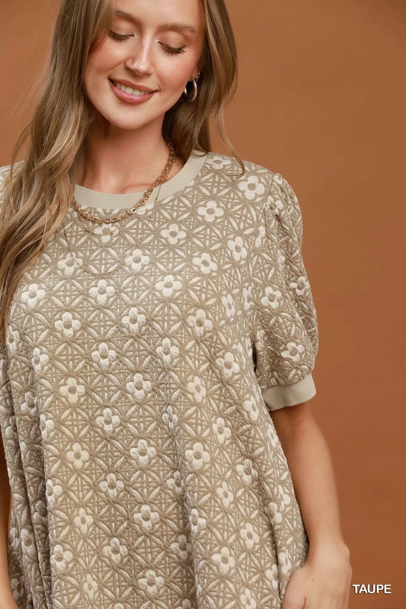 YSONA Umgee Floral Textured Puff Sleeve Mini Dress — model wearing | Women's Dress | Shop YSONA