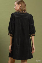YSONA Umgee V-Neck Shift Dress with Contrast Trim — side view | Women's Dress | Shop YSONA