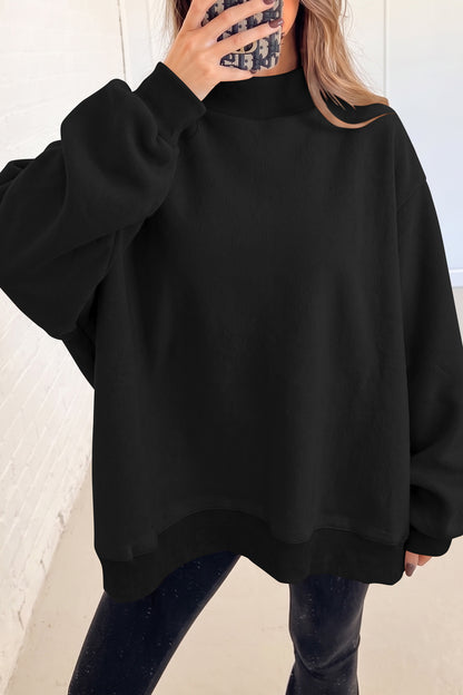 Bluing Oversize Drop Shoulder Reversible Mock Neck Sweatshirt