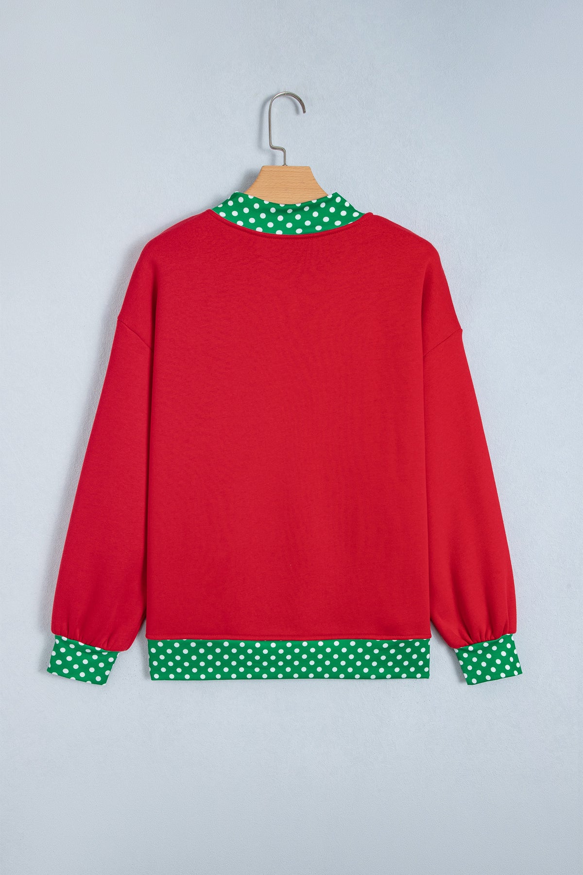 Dirty blue Polka Dot Letter Print Contrast Trim Mock Neck Sweatshirt