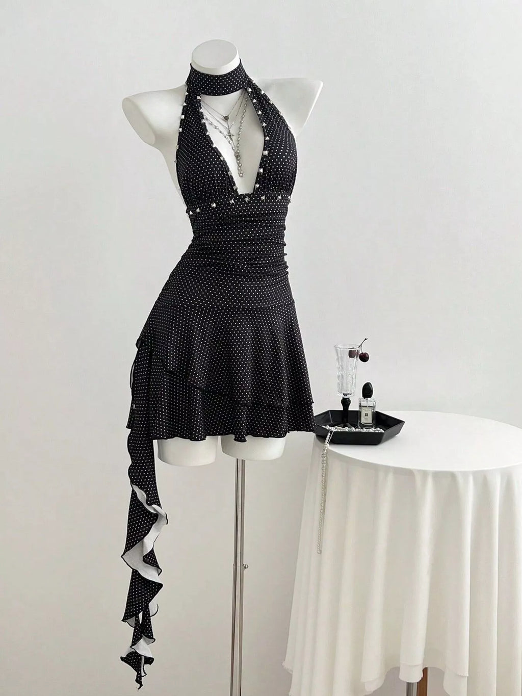 YSONA Polka Dot Cutout Front Halter Neck Dress — side view | Women's Dress | Shop YSONA
