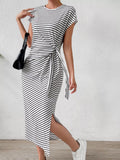 YSONA Striped Tie-Waist Midi Dress — front view | Women's Dress | Shop YSONA