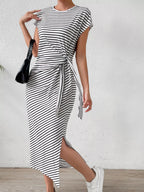 YSONA Striped Tie-Waist Midi Dress — front view | Women's Dress | Shop YSONA