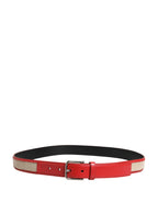 Dolce & Gabbana Men Beige Red Woven Leather Metal Buckle Belt