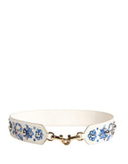 Dolce & Gabbana White Blue Floral Leather Stud Accessory Shoulder Strap