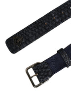 Ermanno Scervino Dark Blue Canvas Silver Metal Buckle Belt