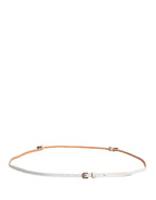 Ermanno Scervino White Leather Skinny Gold Metal Buckle Belt