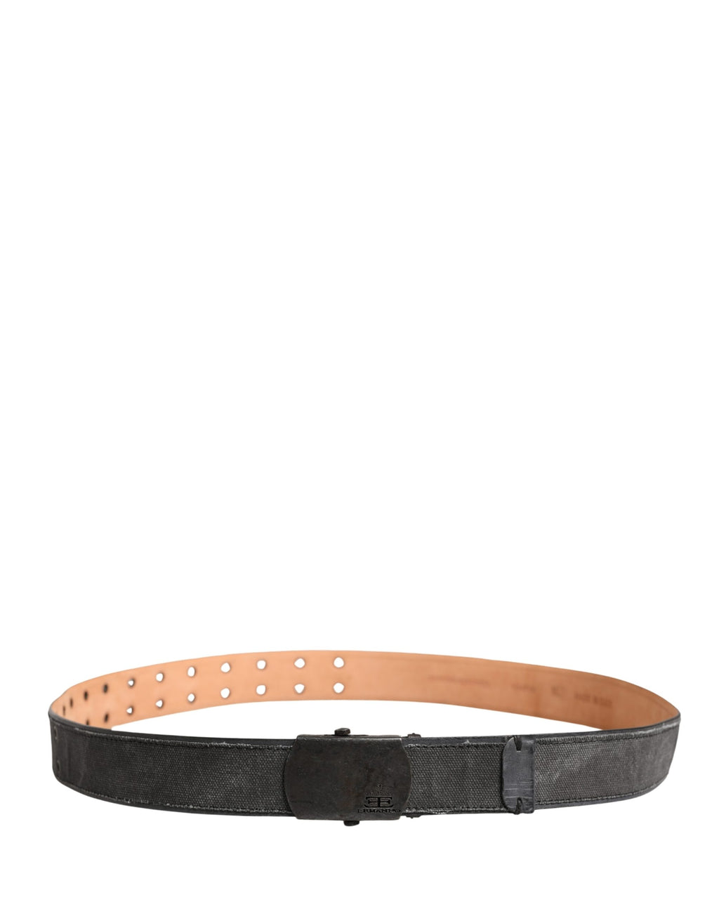 Ermanno Scervino Black Leather Cotton Logo Metal Buckle Belt