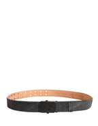 Ermanno Scervino Black Leather Cotton Logo Metal Buckle Belt