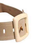 Prada Beige Leather Logo Wide Waist Women Square Buckle Belt