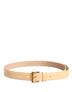 Prada Beige Leather Logo Waist Women Gold Metal Buckle Belt