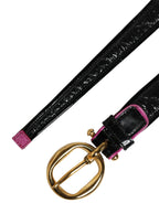 Ermanno Scervino Black Leather Gold Round Buckle Waist Belt