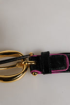 Ermanno Scervino Black Leather Gold Round Buckle Waist Belt