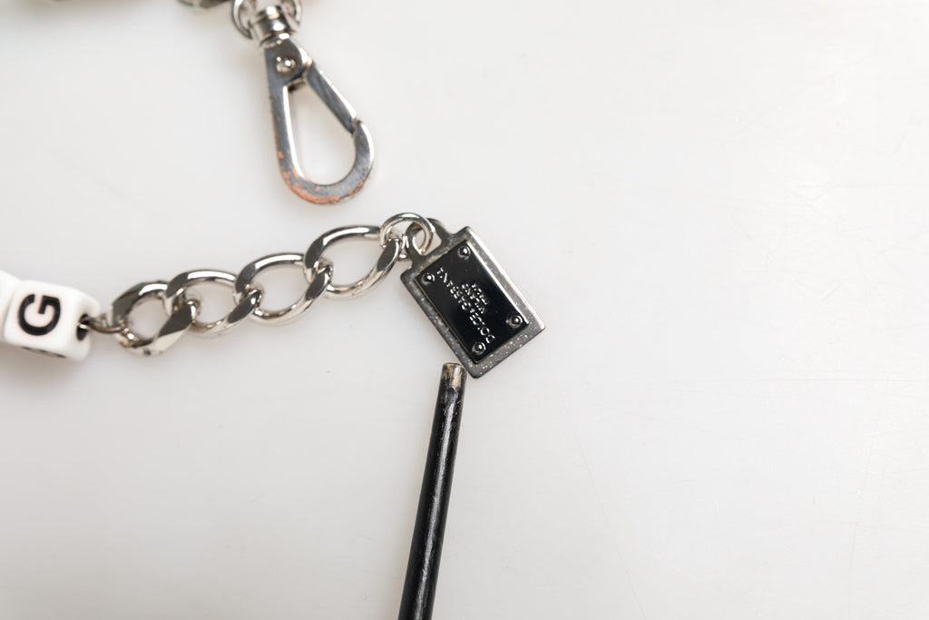 Dolce & Gabbana Silver Brass Chain Dice DG Logo EmbellishedCharm Bracelet
