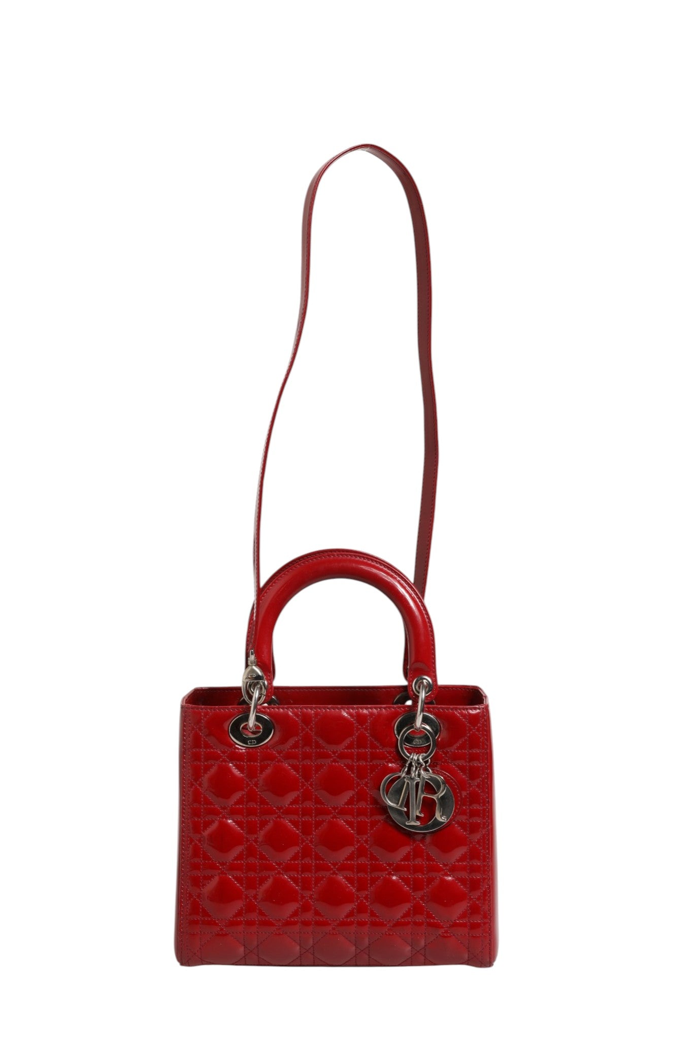 Christian Dior Cherry Red Patent Leather Cannage Quilting Small Lady Dior Bag