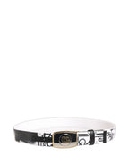 Dolce & Gabbana White Graffiti Print Gold Metal Buckle Belt