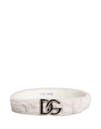 Dolce & Gabbana White Fleece Silver DG Logo Metal Buckle Belt