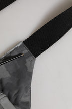 Dolce & Gabbana Black Nylon Brass Plate Camouflage Waist Fanny Pack Bag