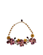 Dolce & Gabbana Gold Brass Mix Fiori Flowers Crystal Chain Necklace