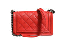 Chanel Red Diamond Stitch Calfskin Leather New Medium Boy Bag