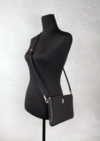Burberry Peyton Monogram Black Leather Pouch Crossbody Bag Purse