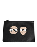 Dolce & Gabbana Black #DGFamily Embellished Leather Clutch Borse Bag