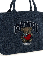 Ganni Blue Organic Cotton Tote Bag