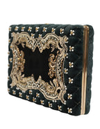 Dolce & Gabbana Black Velvet Gold Frame Clutch Evening Clutch Purse Bag