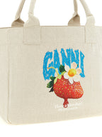 Ganni Beige Recycled Cotton Tote Bag