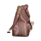 Coccinelle Brown Leather Women's Bag with Drawstring Twist Closure and Pocket