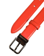 Dolce & Gabbana Red Leather Silver Metal Buckle Cintura Belt
